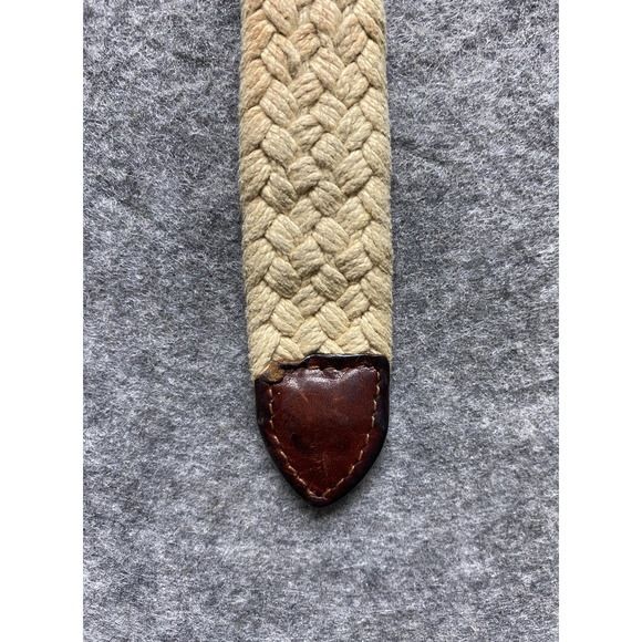 Woven Braided Cotton Rope Belt Mens Tan Brown Leather Buckle D-Ring Honors USA - Picture 7 of 10